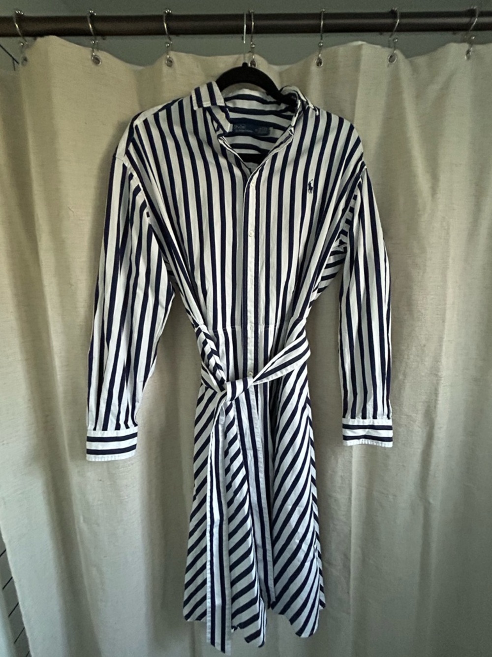 NWOT Polo Ralph Lauren Ela Navy & White Striped Long-Sleeve Shirt Dress - Picture 4 of 6